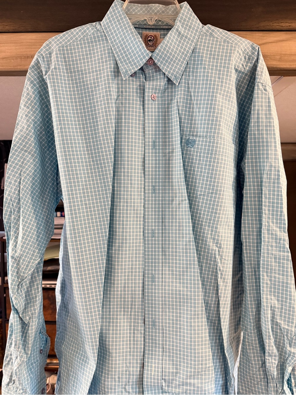 Cinch Men's Light Blue Check Dress Shirt